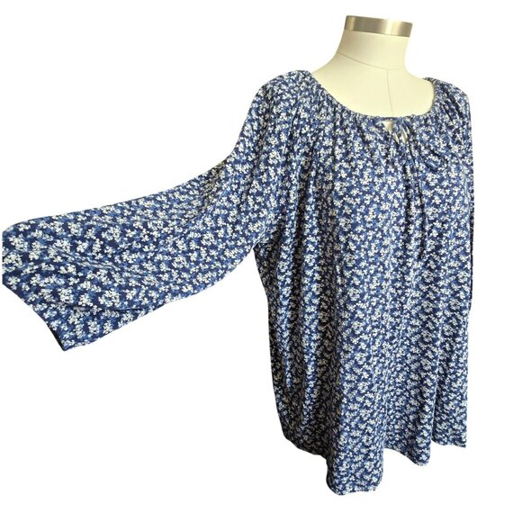 Womens Blue Floral Print Peasant Blouse Tunic With 3/4 Sleeves Size 2XL CM2011 - Picture 2 of 7